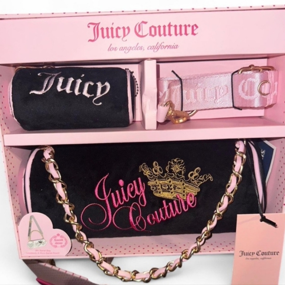 Limited Edition 3 Piece Juicy Couture Barrel Purse & Mini Bag. Cross-Body Strap